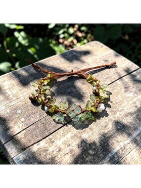 Raw Fluorite Knotted Bracelet Adjustable Cord Woodland Fairy Bracelet Green